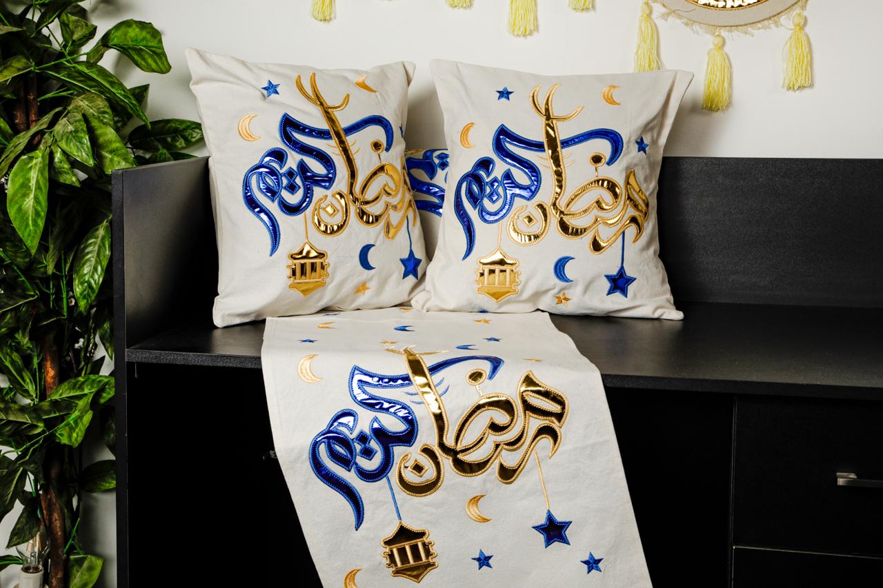 طقم رانر و٢ كفر كوشن تطريز - Embroidered runner & 2 cushion cover set