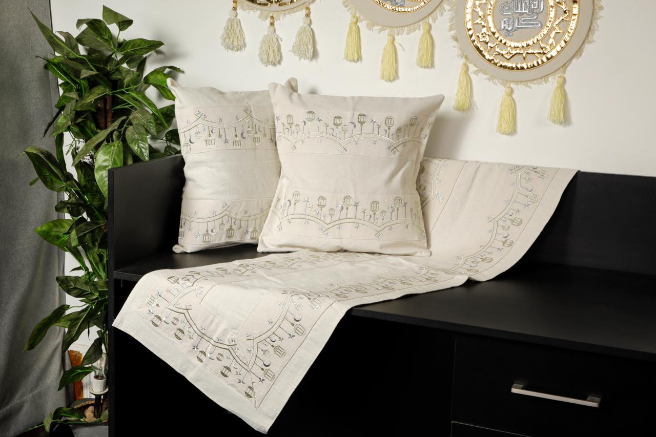 طقم رانر و٢ كفر كوشن تطريز - Embroidered runner & 2 cushion cover set