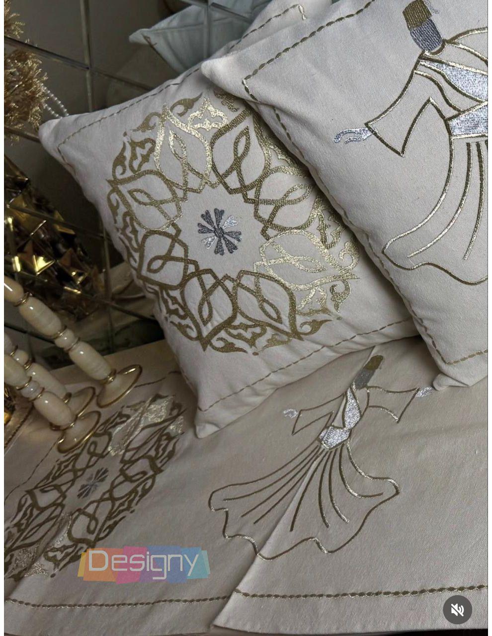 طقم رانر و٢ كفر كوشن تطريز - Embroidered runner & 2 cushion cover set