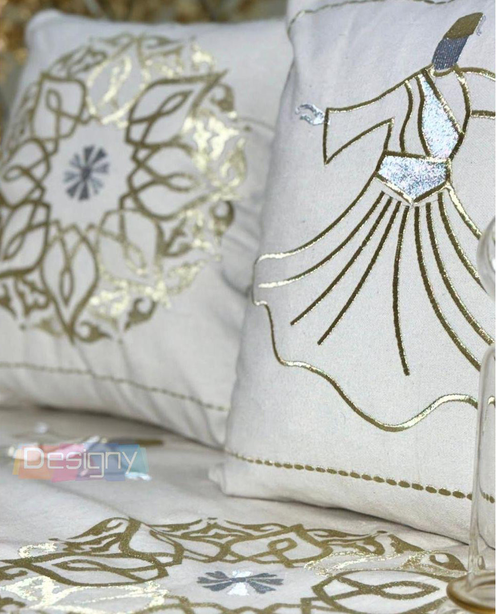 طقم رانر و٢ كفر كوشن تطريز - Embroidered runner & 2 cushion cover set