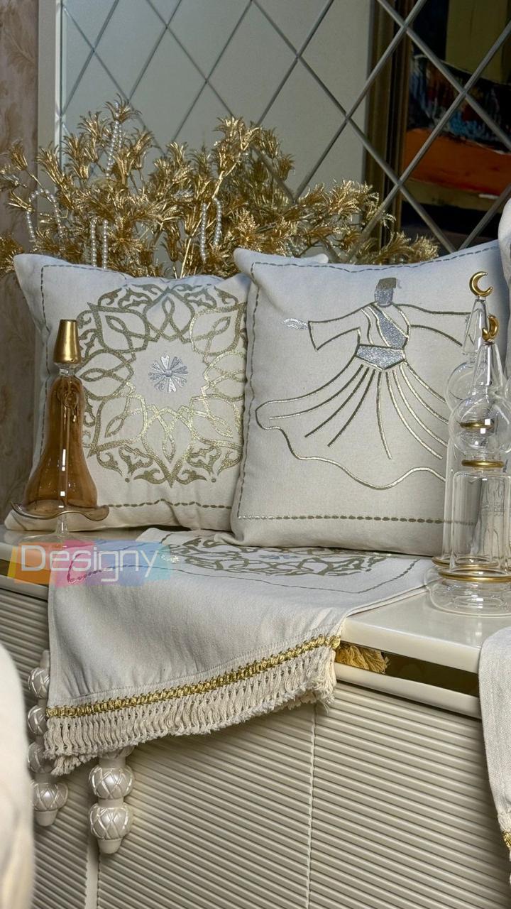 طقم رانر و٢ كفر كوشن تطريز - Embroidered runner & 2 cushion cover set