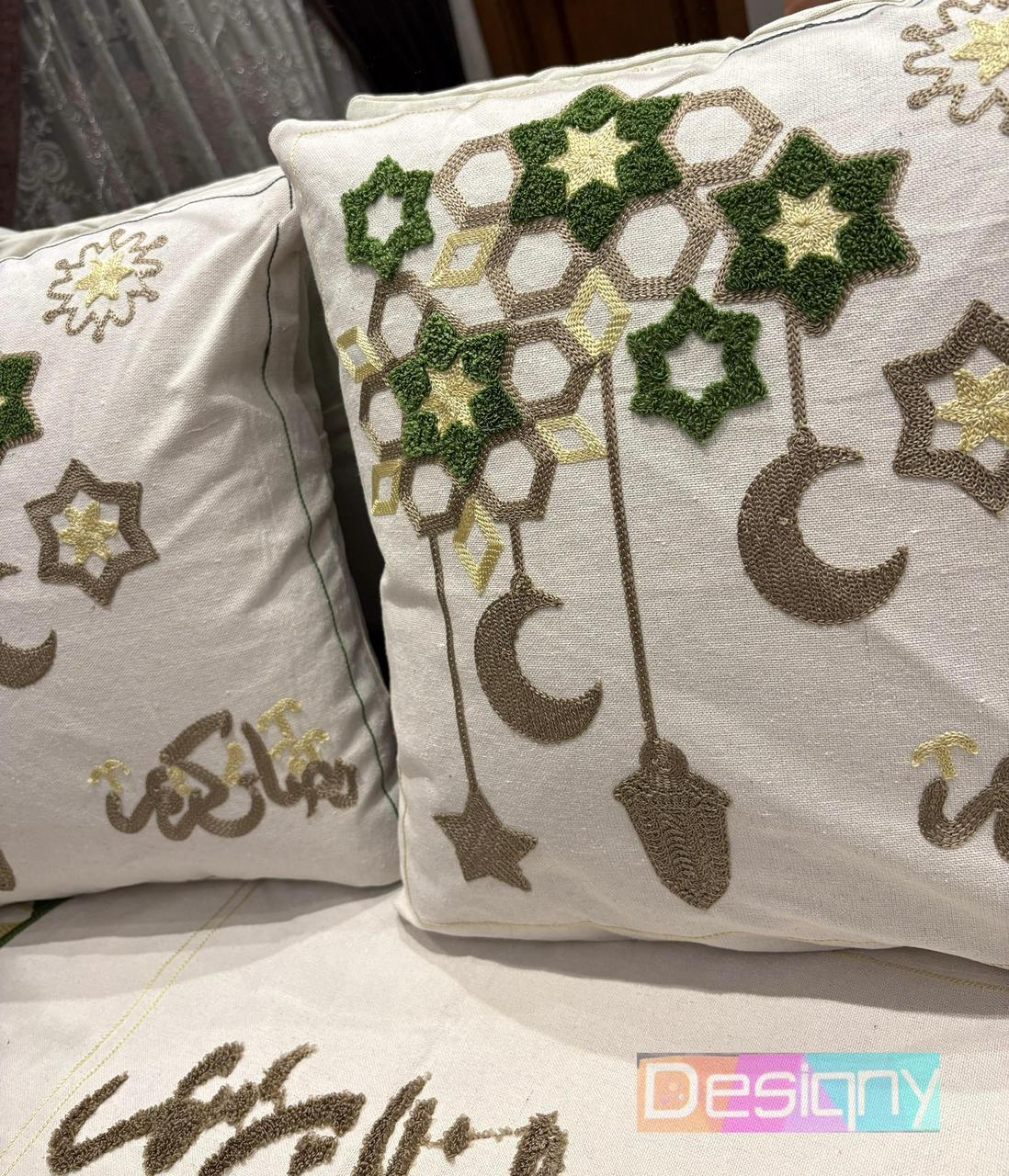 طقم رانر و٢ كفر كوشن تطريز - Embroidered runner & 2 cushion cover set