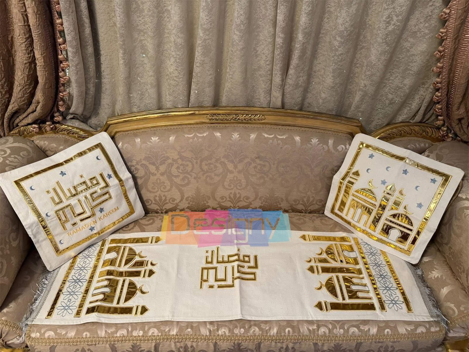 طقم رانر و٢ كفر كوشن تطريز - Embroidered runner & 2 cushion cover set