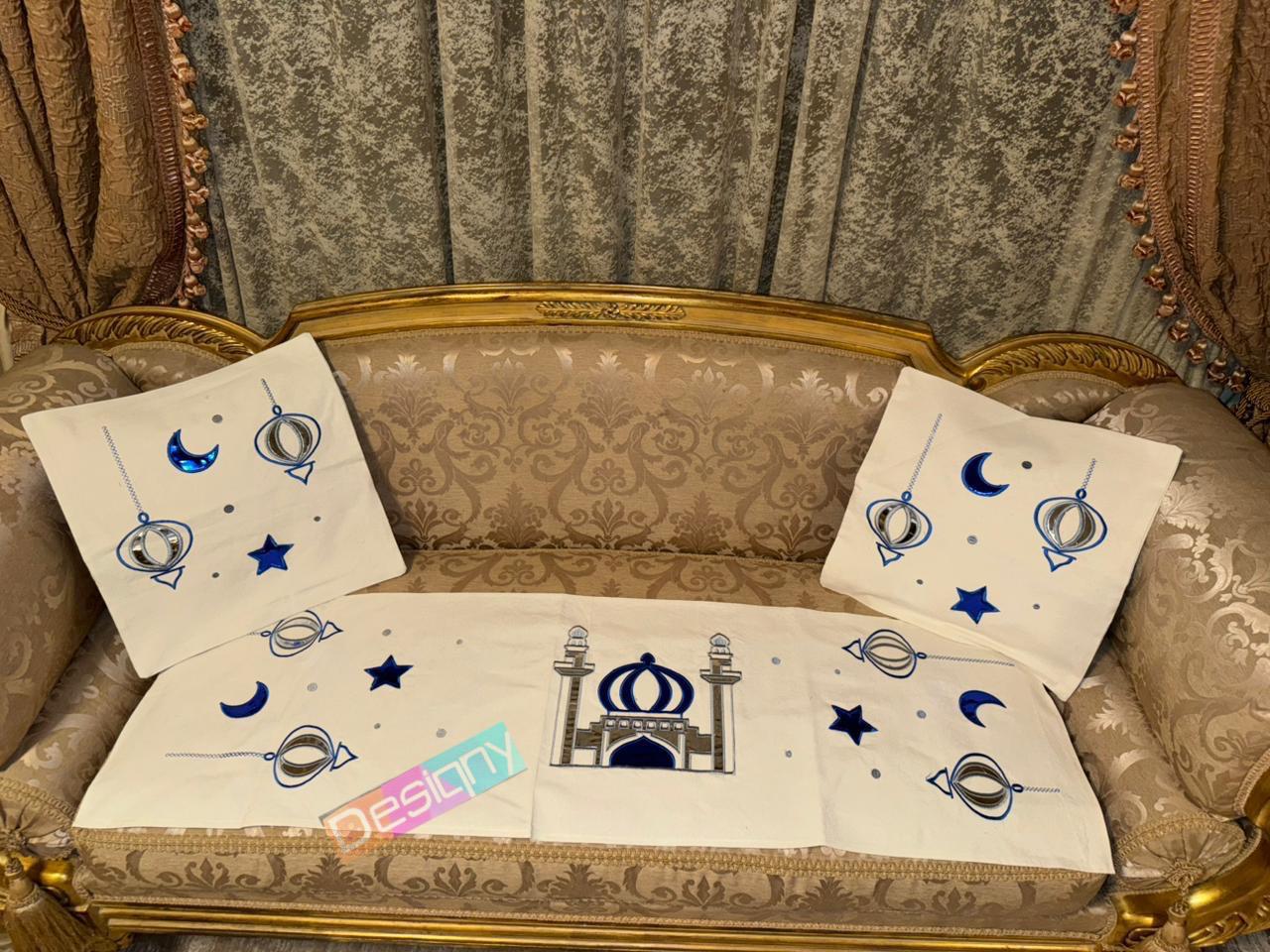 طقم رانر و٢ كفر كوشن تطريز - Embroidered runner & 2 cushion cover set