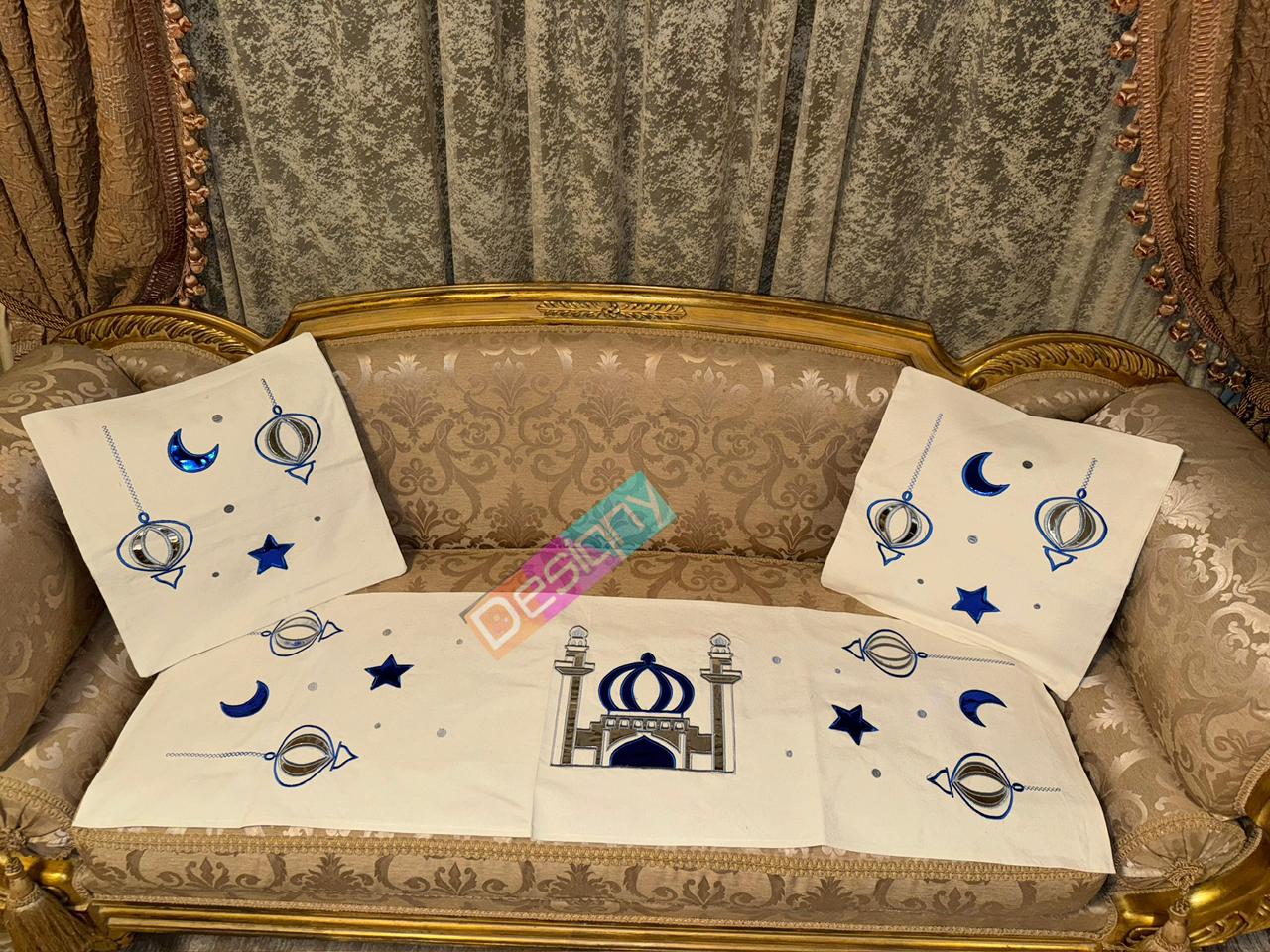 طقم رانر و٢ كفر كوشن تطريز - Embroidered runner & 2 cushion cover set