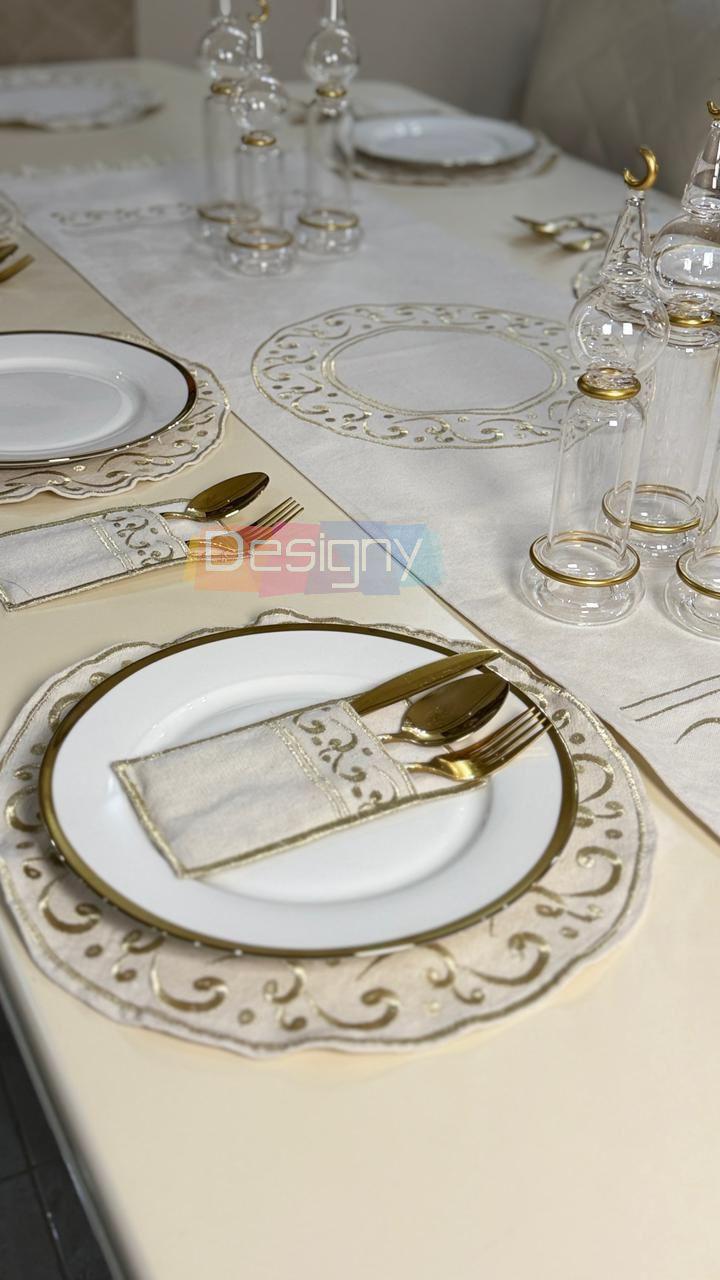 طقم سفرة مطرز بتصميم أنيق - Embroidered dining table set with an elegant design