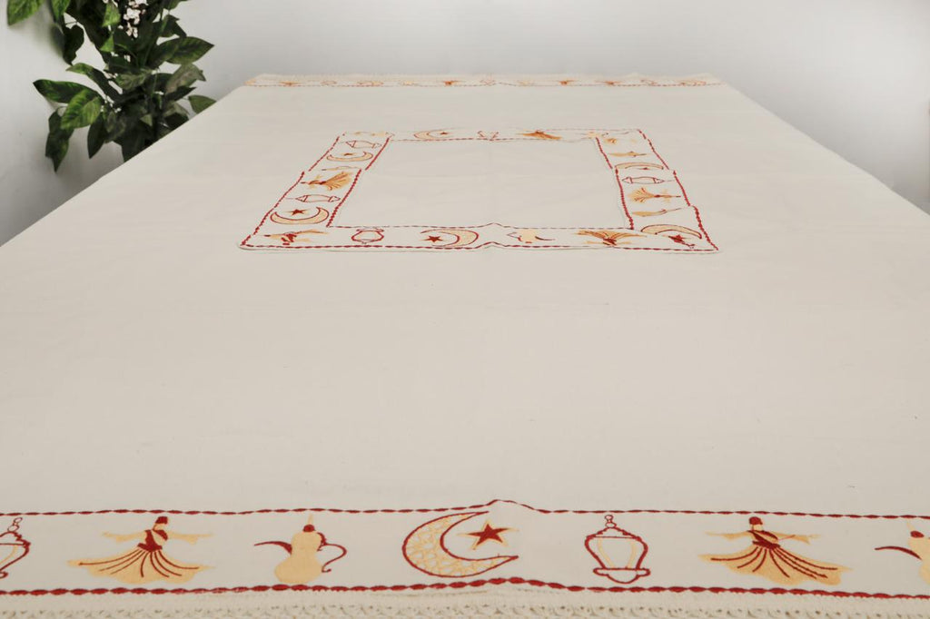 مفرش سفرة كبير مطرز - Large embroidered dining tablecloth