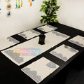 طقم سفرة مطرز بجلد مستورد بارز - Embroidered dining table set with raised imported leather