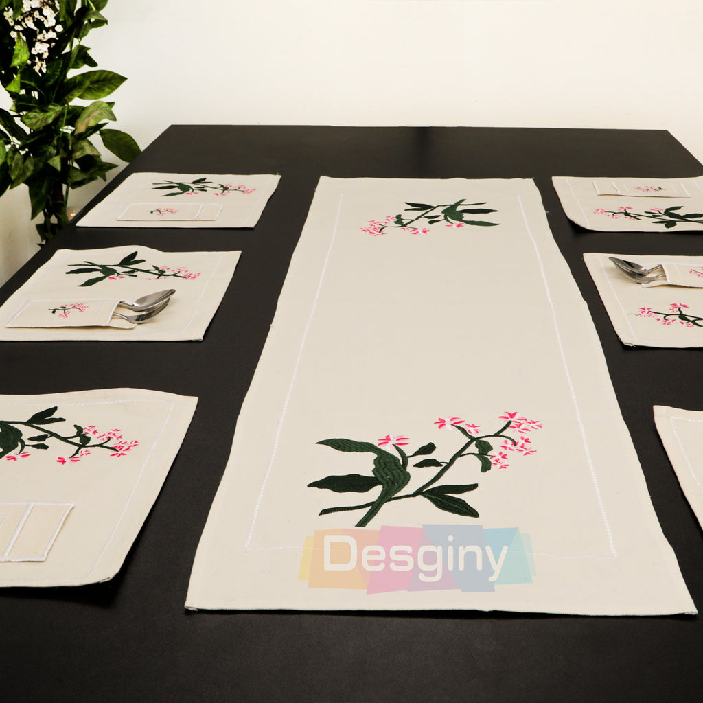 طقم سفرة مطرز بجلد مستورد بارز - Embroidered dining table set with raised imported leather