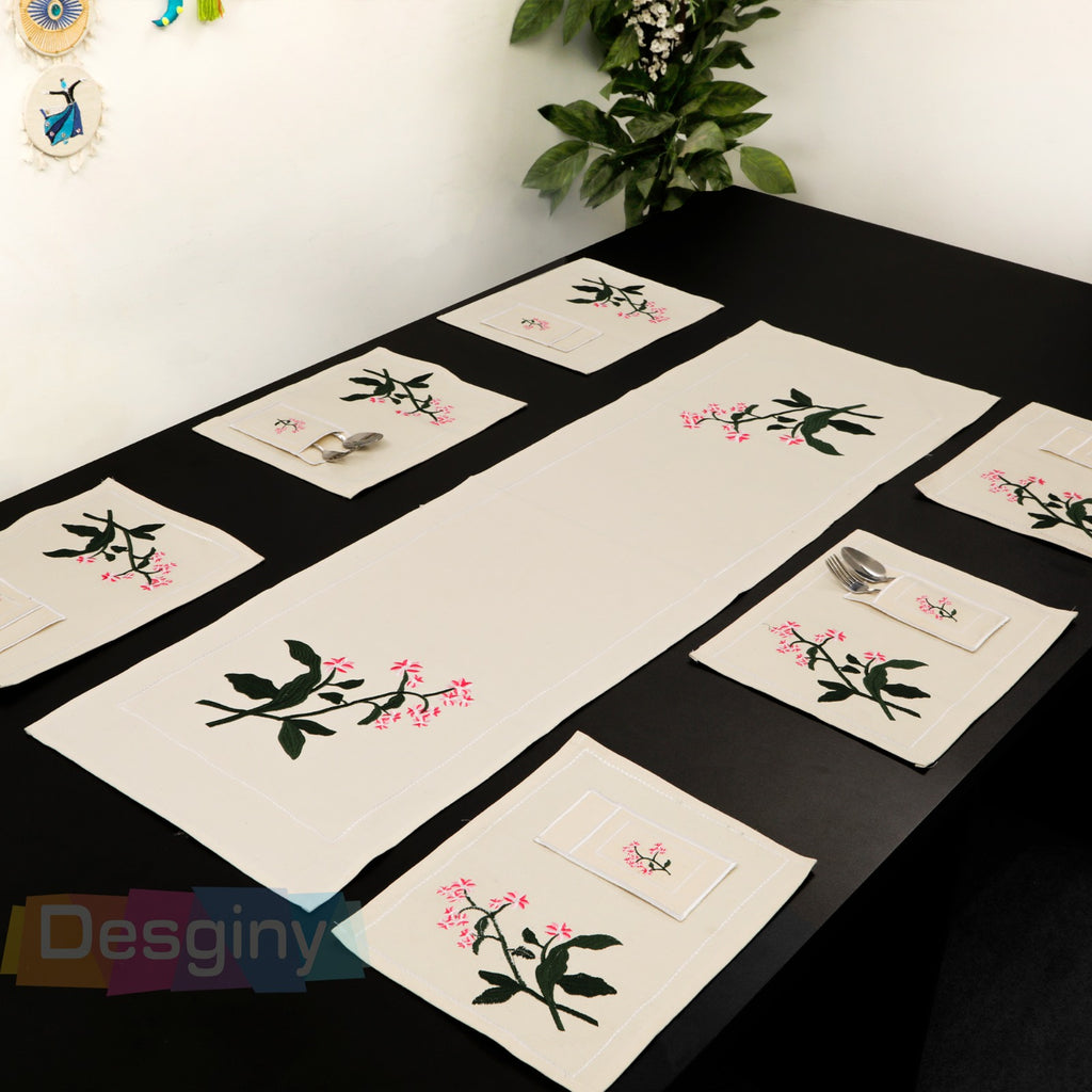 طقم سفرة مطرز بجلد مستورد بارز - Embroidered dining table set with raised imported leather