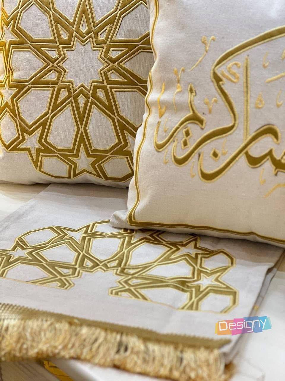 طقم رانر و٢ كفر كوشن تطريز - Embroidered runner & 2 cushion cover set