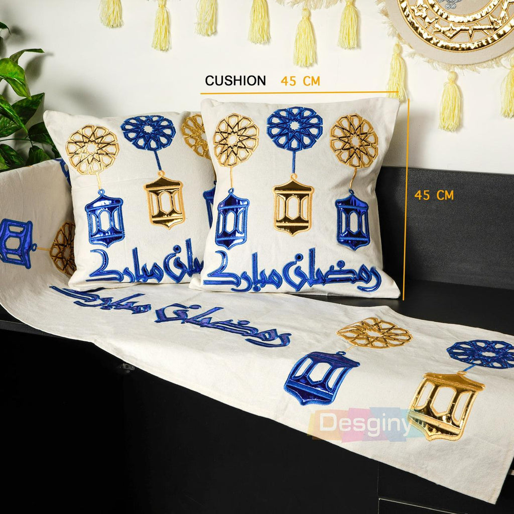 طقم رانر و٢ كفر كوشن تطريز - Embroidered runner & 2 cushion cover set