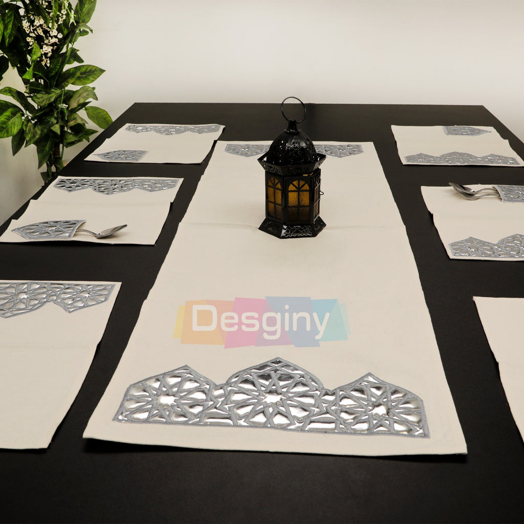 طقم سفرة مطرز بجلد مستورد بارز - Embroidered dining table set with raised imported leather